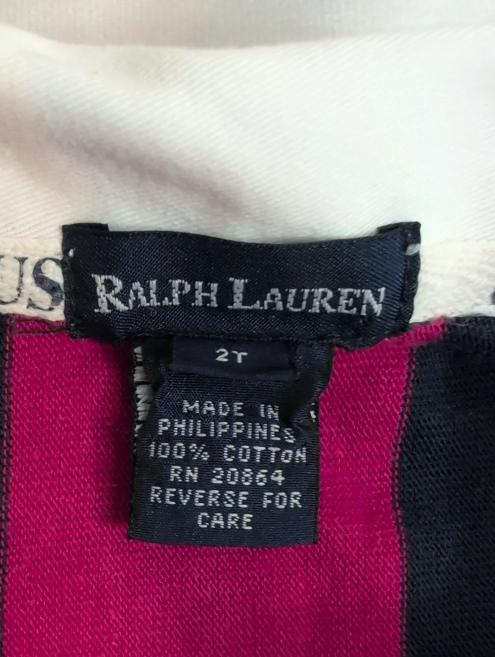 Polo Ralph Lauren Polo Bear Rugby Shirt 2T Pink Navy Stripe USA Preppy